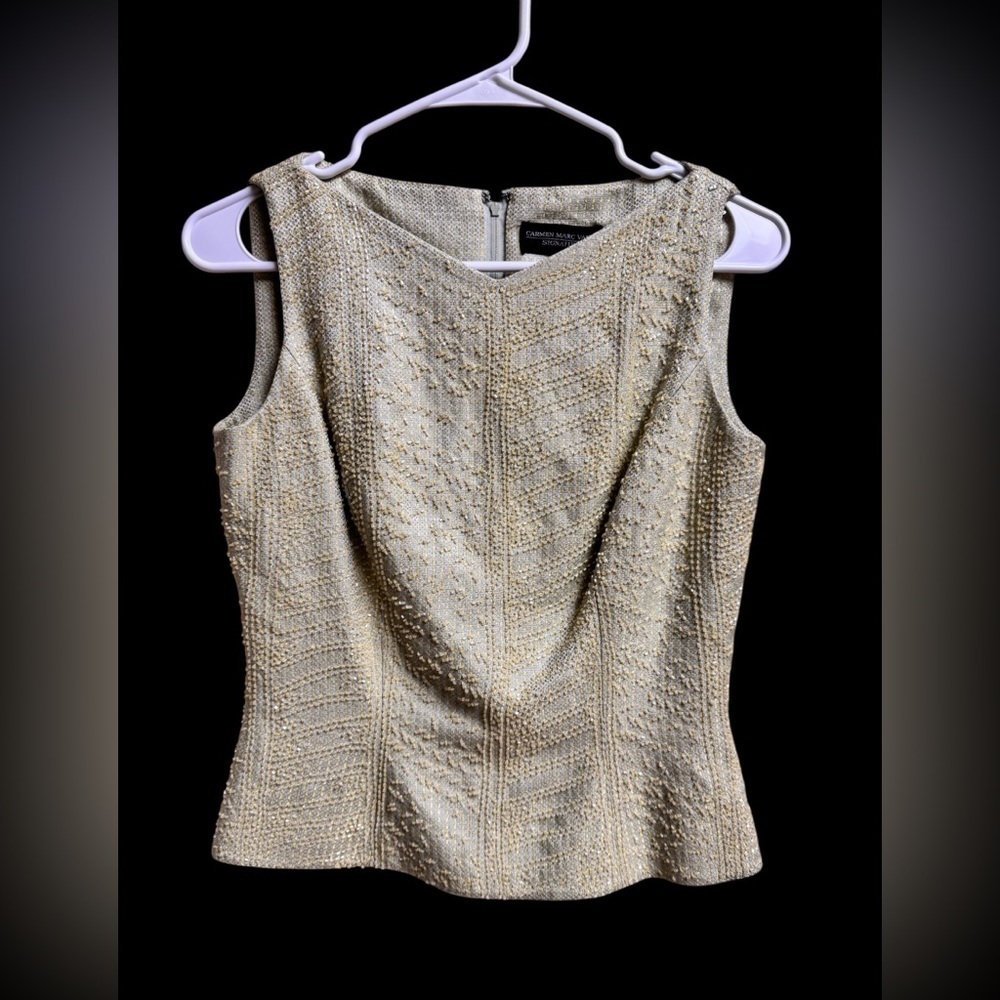 Carmen Marc Valvo Signature Sleeveless Metallic Brocade Top Size 4 - Picture 1 of 6